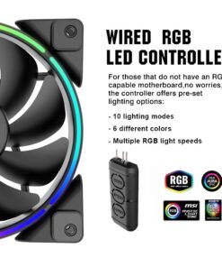 Alternative view of PCCOOLER 120mm Case Fan 3 Pack Moonlight Series, Computer Case Fan PWM High Performance Cooling PC Fans Dual Light Loop Quiet Fan/Multiple Light Modes with Controller for PC Cases 3IN1