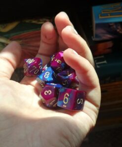 Chessex Manufacturing Cube Gemini Set of 7 Dice - Blue & Purple with Gold Numbering CHX-26428 33 61Gc3Hv9zLL 1