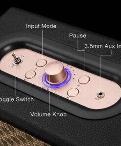 TEWELL Speaker for Turntable, HD 24W Audio Vintage Wireless Speakers Plug-in Speaker with Extended Bass and Treble, Knob for Volume Control, Toggle Switch and 3.5mm AUX Input Black 25 61GtElRwX6L