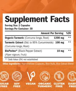 Turmeric Curcumin & Black Pepper Extract. High Absorption Joint Support Supplement with Bioperine. 95% Curcuminoids. Antioxidant Turmeric Supplement for Inflammation Balance & Immune Support. 1200mg Turmeric 1200mg 20 61H5O9XQt3L 1