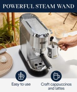 De'Longhi Dedica EC680M, Espresso Machine, Coffee and Cappucino Maker with Milk Frother, Metal / Stainless, Compact Design 6 in Wide, Fit Mug Up to 5 in 18 61H6OYjX7jL