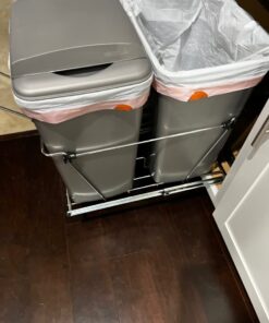 Rev-A-Shelf Double Pull Out Trash Can for Under Kitchen Cabinets 35 Qt 12 Gal Garbage Recyling Bin on Full Extension Slides, Silver, RV-18KD-17C S Metallic Silver 34 61H82cUh9L