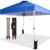 Crown Shades 10x10 Pop up Canopy Outside Canopy, Patented One Push Tent Canopy with Wheeled Carry Bag, Bonus 8 Stakes and 4 Ropes, Blue 23 61HA7cxSJNL