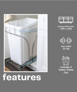 Household Essentials Glidez Chrome-Plated Steel Pull-Out/Slide-Out Discreet Single 9 Gallon Plastic Trash Can for Under Cabinet Use - Fits Standard Size Cabinet, Chrome and White 9 Gallon - Single Trash Can 20 61HFVnGbuAL