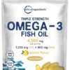 Triple Strength Omega 3 Fish Oil Supplements 4200mg Per Serving, 240 Softgels – Lemon Flavored – Burpless (Enteric-Coated) | EPA 1200mg + DHA 900mg | Deep Sea Fish, Wild Caught from Norwegian Waters