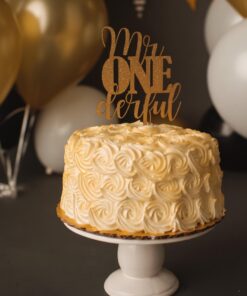 NANASUKO 1st Birthday Cake Topper - mr Onederful - Double Sided Gold Glitter - Premium Quality Made in USA 23 61HLP ar5L