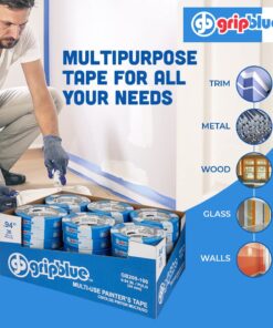 GripBlue Blue Painters Tape 1 inch Wide, Masking Tape Blue .94in x 60yds, 36 Rolls of Blue Paint Tape, 1 Inch Painters Tape for Sharp Lines, Blue Tape is Surface-Safe & Residue-Free 1 in/.94 (Case 36) 10 61HSm8AWjVL