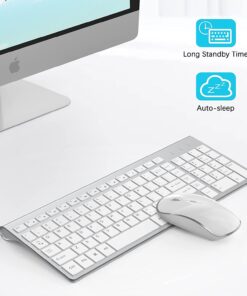 Wireless Keyboard and Mouse,J JOYACCESS USB Slim Wireless Keyboard Mouse with Numeric Keypad Compatible with iMac Mac PC Laptop Tablet Computer Windows -Silver White 29 61HStj2DYL