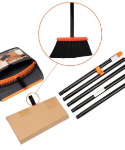 TreeLen Broom and Dustpan Set with 52" Long Handle for Home Kitchen Room Office Lobby Floor Use Upright Stand Up Stand Up Broom with Dustpan Combo A Orange Broom and Dustpan 28 61HXS8pNPvL