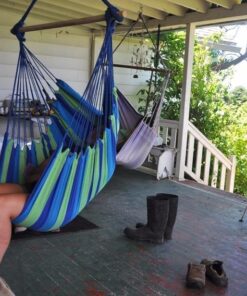 Hammock Sky Large Brazilian Hammock Chair Cotton Weave - Extra Long Bed - Hanging Chair for Yard, Bedroom, Porch, Indoor/Outdoor (Blue & Green) Blue & Green (Not Include Hanging Kit) 40 61HZSGstllL 2