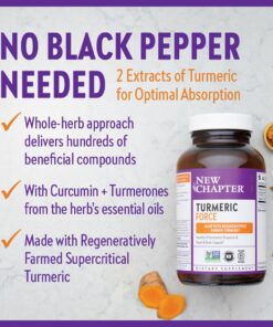 New Chapter Turmeric Supplement, One Daily, Heart, Brain & Healthy Inflammation Support, Supercritical Turmeric Curcumin Means No Black Pepper Needed, Non-GMO, Gluten Free – 60 Count (2 Month Supply) 60 Count (Pack of 1) 12 61HbR29wLDL