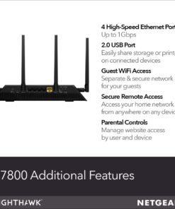 NETGEAR Nighthawk X4S Smart WiFi Router (R7800) - AC2600 Wireless Speed (up to 2600 Mbps) | Up to 2500 sq ft Coverage & 45 Devices | 4 x 1G Ethernet, 2 x 3.0 USB, and 1 x eSATA ports 26 61HfyTkzWnL