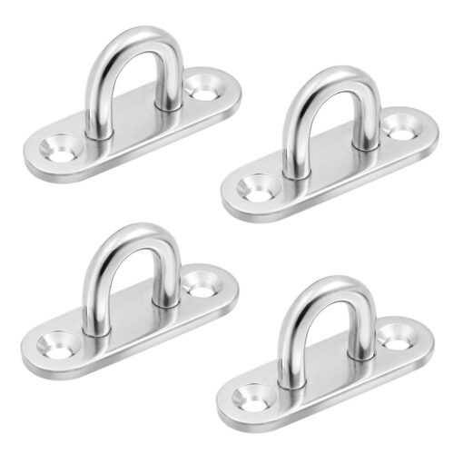 BESTOMZ 4 Pcs Stainless Steel Oblong Pad Eye Plate Staple Ring Hook Loop U-shaped Design Screws Mount Hook Hanger