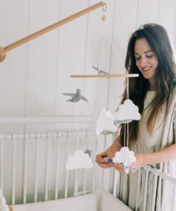 Sorrel + Fern Baby Crib Mobile (Birds and Clouds) - Felt Nursery Ceiling Decoration and Baby Shower for Girls & Boys - Grey & White Birds & Clouds 31 61HiBXDjldL
