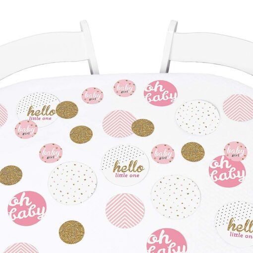 Big Dot of Happiness Hello Little One - Pink and Gold - Girl Baby Shower Giant Circle Confetti - Party Decorations - Large Confetti 27 Count