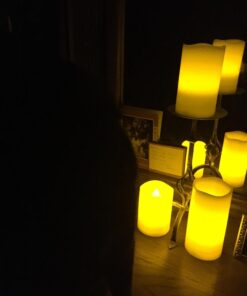 LED Lytes Timer Remote Control Flameless Candle Set, 3 Flickering Candles, 3 in Wide by 4, 5, 6 in Tall, Real Ivory Wax and Amber Flame, Home Decor, Large Battery Powered for Gifts for Mom Round Ivory Wax and Amber Flame 34 61Hoyn0MPCL