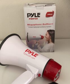 Pyle Megaphone Speaker PA Bullhorn - 20 Watts & Adjustable Vol Control w/ Built-in Siren & 800 Yard Range for Football, Baseball, Hockey, Cheerleading Fans & Coaches or for Safety Drills - PMP20,White 45 61HtsyVfc L 1