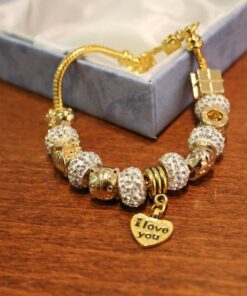 Long Way® Gold Plated Snake Chain Glass Beads I Love You Charm Beaded Bracelets for Women Yellow 33 61HuzkhlZsL