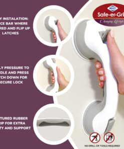 Alternative view of Safe-er-Grip Safe-er-Grip Changing Lifestyles Suction Cup Grab Bars for Bathtubs & Showers; Safety Bathroom Assist Handle, White & Grey, 12 inches White Grey Accents