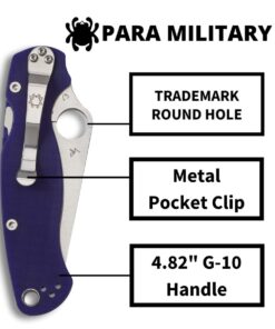 Spyderco Para Military 2 Signature Midnight Blue Knife with 3.42" CPM S110V Steel Blade and Durable G-10 Handle - PlainEdge - C81GPDBL2 32 61Hxu Iq41L