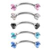 PiercingJ 2-5PCS 16G 3/8" (10MM) Stainless Steel Cubic Zirconia Gem(3MM) Internally Thread Curved Barbell Eyebrow Piercing Jewelry 5pcs Mixed Colors