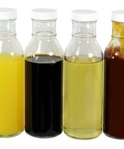Alternative view of nicebottles Clear Glass Beverage/Sauce Bottles, 12 Oz, White Caps - Case of 12 12 x 12oz