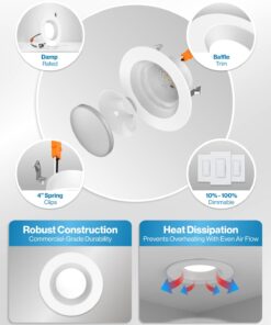 Sunco 6 Pack Retrofit LED Recessed Lighting 4 Inch, 4000K Cool White, Dimmable Can Lights, Baffle Trim, 11W=60W, 660 LM, Damp Rated - ETL 12 61I59N8kuyL