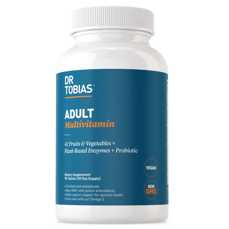 Dr. Tobias Adult Multivitamin for Women & Men, Energy & Immune Support from 42 Fruits & Vegetables Plus Probiotics, Comprehensive Daily Multivitamins for Men & Women, Non-GMO, 90 Tablets, 30 Servings 90 Count (Pack of 1)