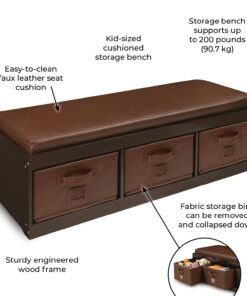 Badger Basket Kid's Padded Toy Storage Bench with Cushion and Three Fabirc Bins - Espresso Espresso/Espresso 24 61IBs0EcplS