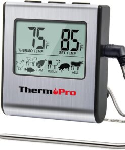 ThermoPro TP-16 Large LCD Digital Cooking Food Meat Smoker Oven Kitchen BBQ Grill Thermometer Clock Timer with Stainless Steel Probe Light Silver 35 61IDkAh6kTL