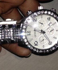 FANMIS Luxury Unisex Pave Floating Crystal Diamonds Calendar Digital Quartz Watch Business Dress Watch Luminous Pointer with Stainless Steel Link Bracelet silver 37 61IIKbHmc1L