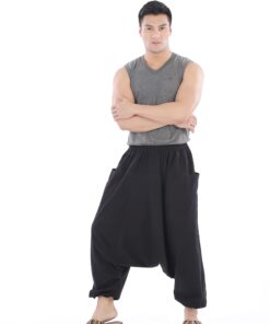 CandyHusky 100% Cotton Hippie Gypsy Boho Baggy Pants Harem Pants for Men Women Yoga Pants Aladdin Pants One Size Fits Most Black 16 61IKztiQEGL