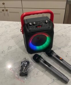 Karaoke Machine with Two Wireless Microphones, Portable Karaoke Machine for Adults & Kids, Portable Bluetooth Speaker with PA System, LED Lights, Supports TF Card/USB, AUX in, FM, USB,TWS (Red) red 20 61IMbWpUOL