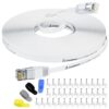 Cat 6 Ethernet Cable 100 ft, Indoor&Outdoor, High Speed 10Gbps Flat Internet Network Cable, Cat6 Ethernet Patch Cable Long, White Computer LAN Cable with Free Clips & Straps for Router, Modem, PS4/5 100ft 38 61IVyxktDtL