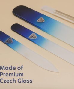 Manicure Pedicure Glass Nail File Set, Toenail & Fingernail Files, Cuticle Trimmer for Gentle Nail Care - Bona Fide Beauty Genuine Czech Glass Blue/ Aqua 12 61IYYATi EL