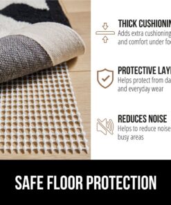 The Original Gorilla Grip Extra Strong Rug Pad Gripper, 5x7 FT, Grips Keep Area Rugs in Place, Thick Slip and Skid Resistant Pads for Hard Floors Under Carpet Mat Cushion and Hardwood Floor Protection 5' x 7' 27 61IZPET1UL