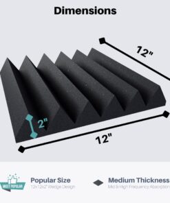 Professional Acoustic Foam Panels - Wedge Style 12x12x2” Tiles - 4 Pack - Studio Foam for Sound Dampening - Soundproofing Foam for Walls and Ceilings (Charcoal Color) Charcoal 27 61IgaovJ5VL