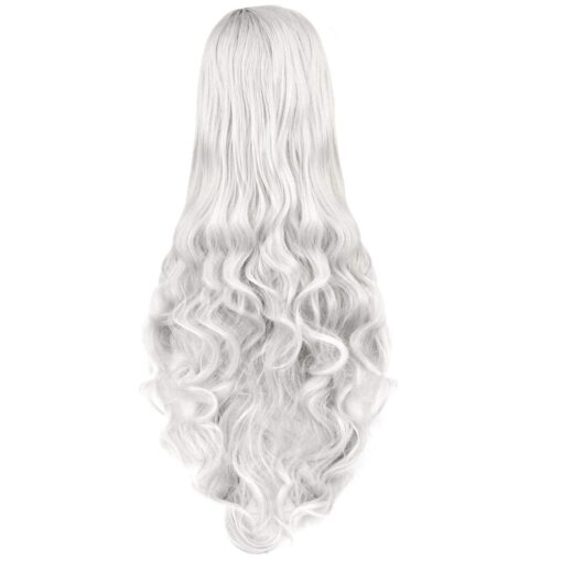 Rbenxia Curly Cosplay Wig Long Hair Heat Resistant Spiral Costume Wigs Anime Fashion Wavy Curly Cosplay Daily Party Silver 32" 80cm