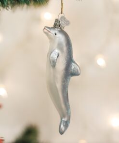 Alternative view of Old World Christmas Ornaments: Sea and Water Animals Glass Blown Ornaments for Christmas Tree, Playful Dolphin