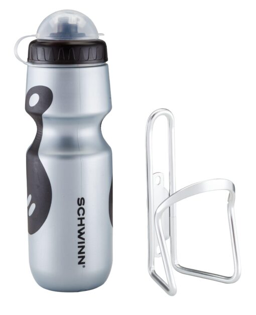 Schwinn Bike Bottle Holder With Water Bottle, 23 Oz. BPA-Free Squeeze Sport Bottle and Durable Alloy Cage, Easy To Mount Cycling Accessory 23 Ounces