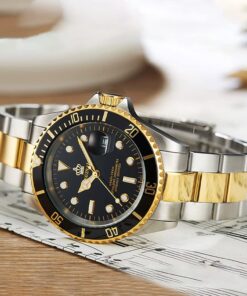 FANMIS Mens Luxury Watches Rotatable Bezel Sapphire Glass Luminous Quartz Silver Gold Two Tone Stainless Steel Watch Gold Black 25 61JWZkWRAL