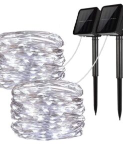 LiyuanQ Solar String Lights, 2 Pack 100 LED Solar Fairy Lights 33 feet 8 Modes Copper Wire Lights Waterproof Outdoor String Lights for Garden Patio Gate Yard Party Wedding Indoor Bedroom Cool White 28 61JXgjjIzBL