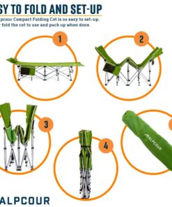 Alpcour Folding Camping Cot – Deluxe Collapsible Single Person Bed in a Bag w/Pillow for Indoor & Outdoor Use – Ultra Lightweight, Comfortable, Heavy Duty Design Holds Adults & Kids Up to 300 Lbs Grey 21 61JY99xWLZL