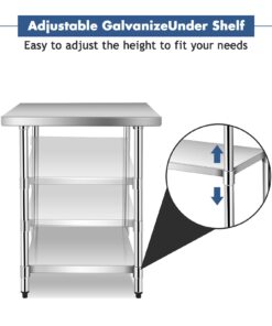 WATERJOY 48" x 30" Stainless Steel Table for Prep & Work Commercial Heavy Duty Kitchen Table with Adjustable Shelf and Wheels Installable(Without Wheel) 48" x 30" Without Wheel 29 61JYlVhy26S 3