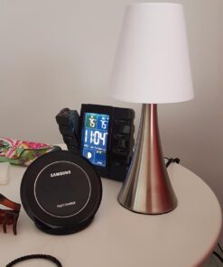 Simple Designs LT2014-WHT-2PK Valencia Brushed Nickel Mini Touch Table Lamps with Fabric Shades, White (Pack of 2) Brushed Nickel Base with White Shades 47 61JcMzSWqrL