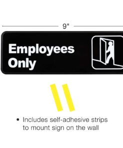 Alternative view of Excello Global Products Employees Only Sign: Easy to Mount Informative Plastic Sign with Symbols 9"x3", Pack of 3 (Black) 9x3" Black