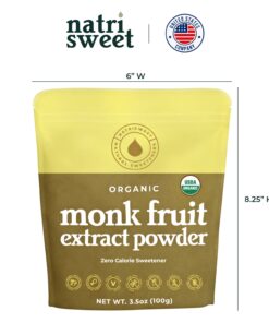 NatriSweet Organic Monk Fruit Extract, 3.5 oz, Pure Monk Fruit Sweetener Organic with No Erythritol, No Fillers, Zero Calories, Pure Monkfruit Sweetener for Keto and Paleo Diet, 322 Servings 26 61Jq4DltKfL
