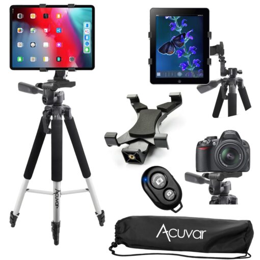 Acuvar 57" inch Pro Series Tripod, Acuvar Tablet Mount, Wireless Shutter Remote for iPad, iPad Air, iPad Mini, Most Other Tablets Tripod + Holder + Remote