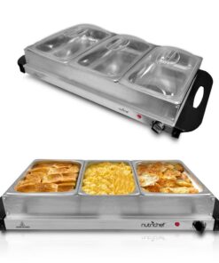 Alternative view of Nutrichef Professional Stainless Steel Buffet Warmer Server with 3 Trays | Portable Hot Plate Food Warmer Station for Parties & Events | Easy to Clean | 3 See-through lids | Max Temperature 175F 3 Pot 3.5 Quart