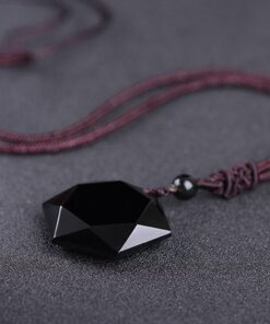 MENGLINA Black Obsidian Hexagram Natural Stone Necklace Translucent Ice Obsidian Wolf Tooth Amulet His and Hers Couples Necklace Lucky Love Pendant Necklace for Men Women Hexagon (Black Rope) 21 61JzDVPvVhL